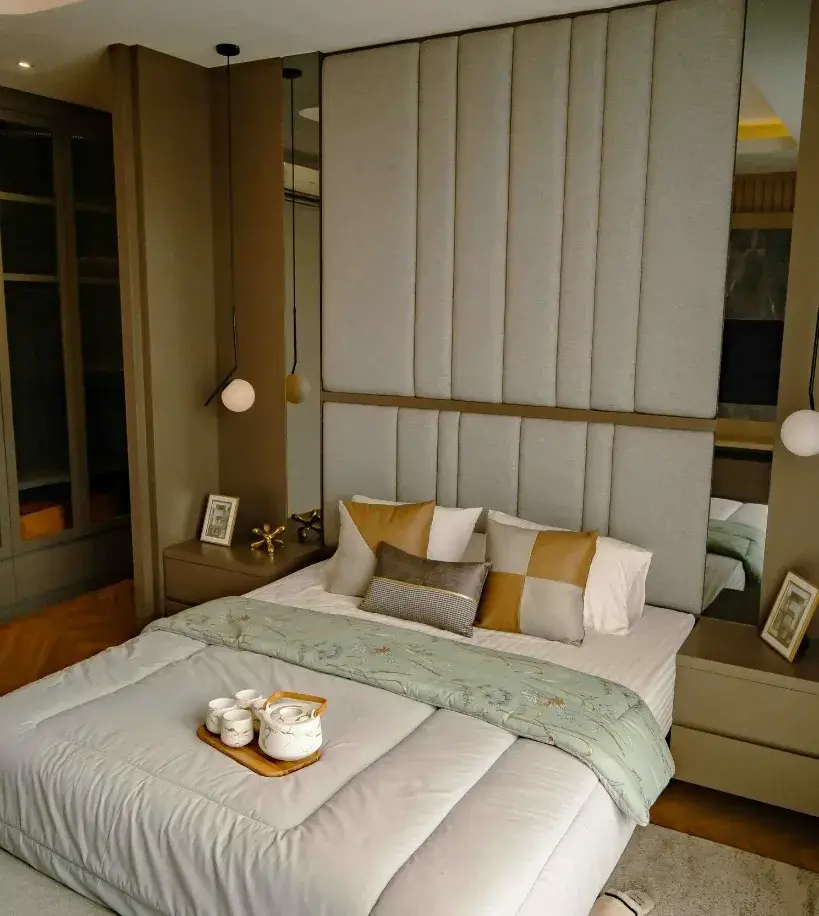 Clean and comfortable bedroom maintained with dependable residential cleaning from Peachy Cleaning Solutions.